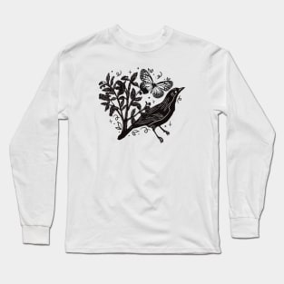 Vintage Inspired Linocut 1 Long Sleeve T-Shirt